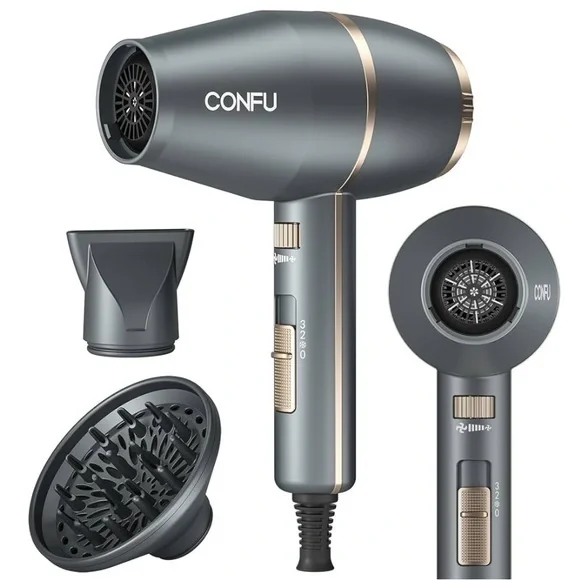 Grey Hair Dryer with Diffuser 1875W, Negative lonic Blow Dryer It#TB8 - Picture 1 of 12